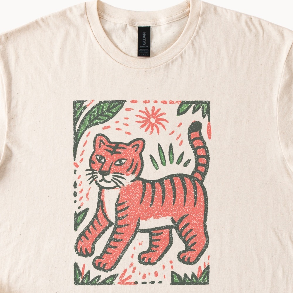 Coral Tiger Stalking Through Tropical Leaves Tee